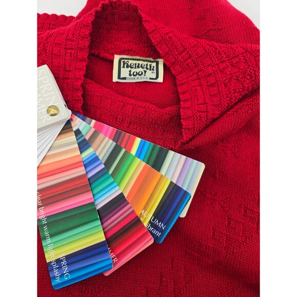 Vintage 80's Kenneth Too Red Snowflake Christmas Knit Sweater USA Small - Picture 4 of 7